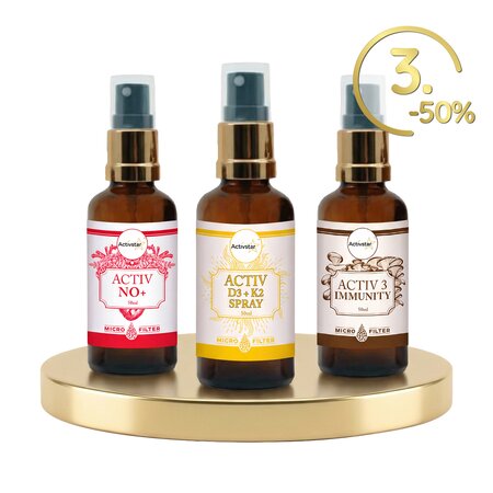 Activ NO+ spray 50 ml, Activ 3 Imunity spray 50 ml, Activ D3 + K2 spray 50 ml